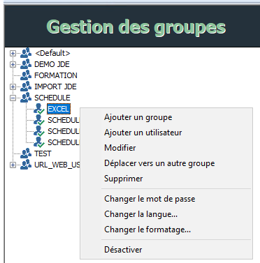 Fenêtre Gestion des Groupes