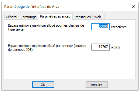 Arva Reporting Paramètres Avancés