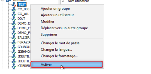 NFAR activer et de désactiver les utilisateurs