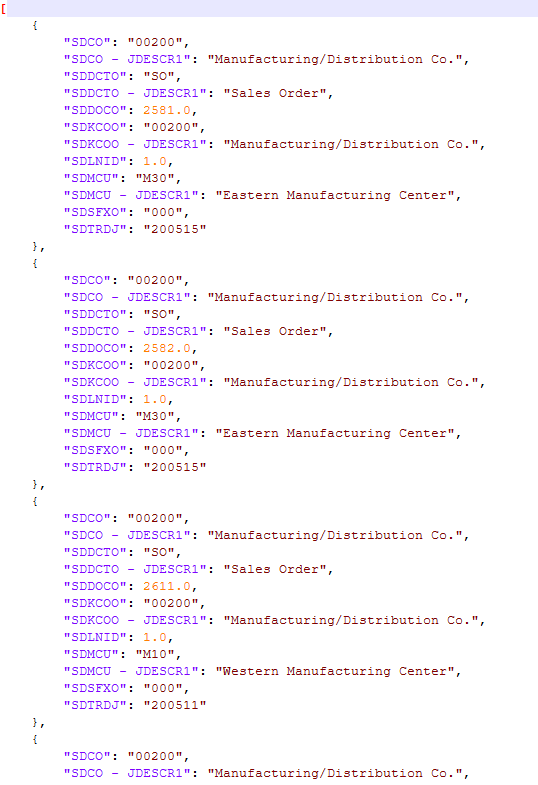 NFAR restitution au format JSON